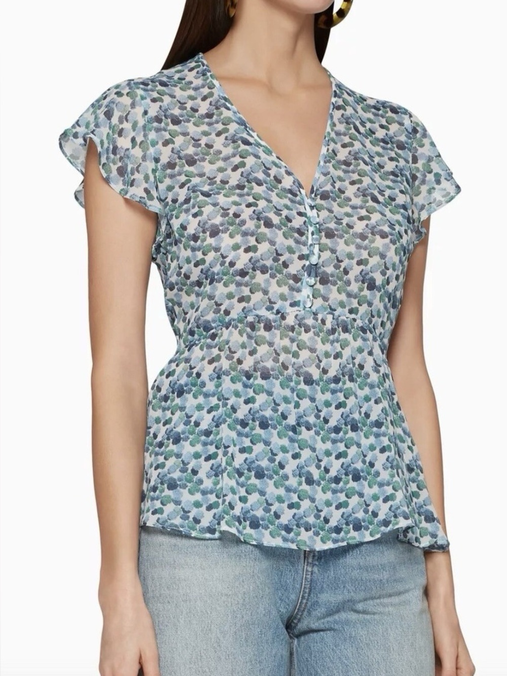 Club Monaco Perdeta 100% Silk Floral Flutter Sleeve Blouse
